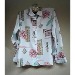 Vintage T. Marie Sissies Women Floral Print Shirt Blouse Top Size 14 Long Sleeve